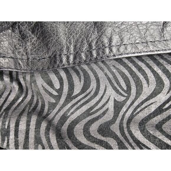 Vtg 80s Pelle Men's Small Leather & Suede Black Zip Moto Zebra Print Jacket - Picture 4 of 12